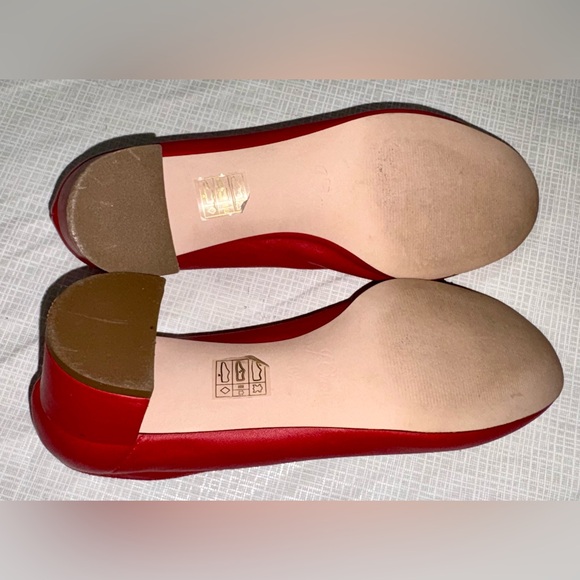 J. Crew Sz 8.5 Red Leather Low 1 3/4” Heel Ballet Pumps with Bow - Picture 8 of 9